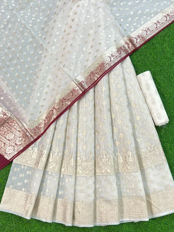 Off-White_Chanderi_Lorex_Zari_Lehenga_And_Floral_Booti_Blouse_With_Maroon_Border_Dupatta_250PNJ_LNG17