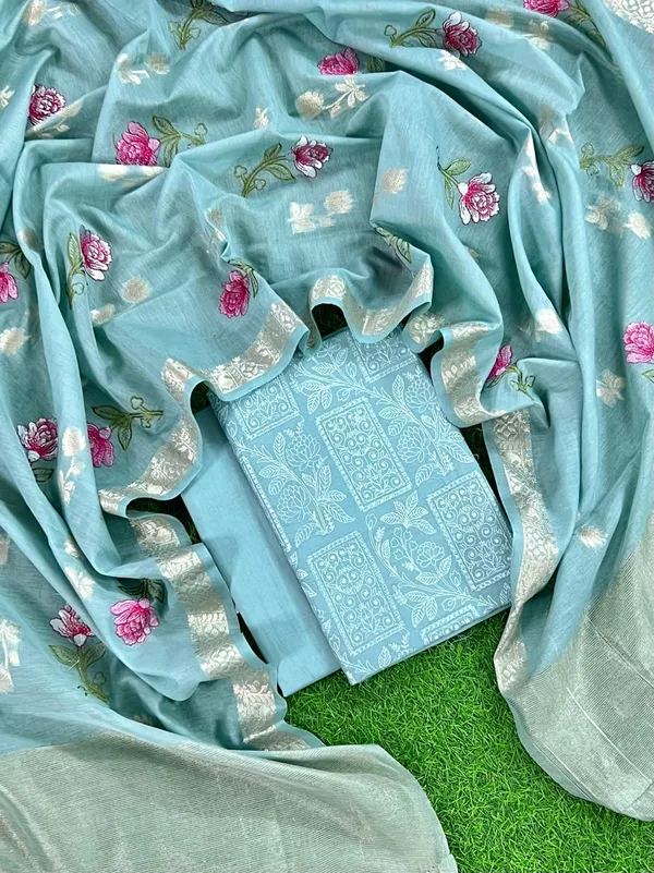 Sky_Blue_Pure_Banarasi_Mercerised_Suit_with_Zari_Booti_Weaving_&_Embroidery_Dupatta_1250SKL_ME3