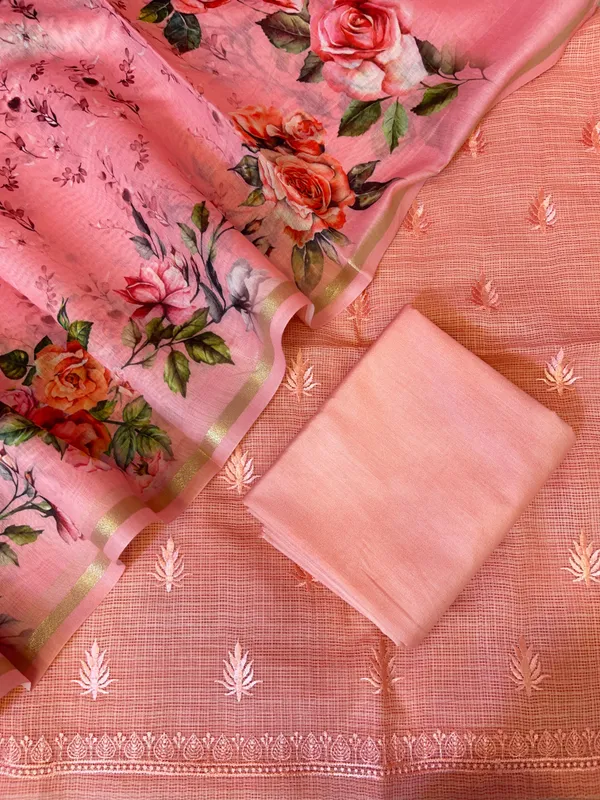 Peach_Kota_Check_Resham_Embroidery_with_Digital_Print_Dupatta_Banarasi_Suit_Set_10SKL_KC14