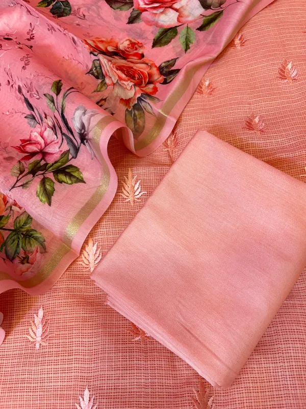 Peach_Kota_Check_Resham_Embroidery_with_Digital_Print_Dupatta_Banarasi_Suit_Set_10SKL_KC14