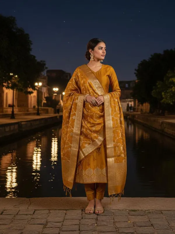 Mustard_Gold_Katan_Silk_Plain_Zari_Daman_Border_Banarasi_Suit_with_Floral_Zari_Jaal_Dupatta_800SKL_KSP14