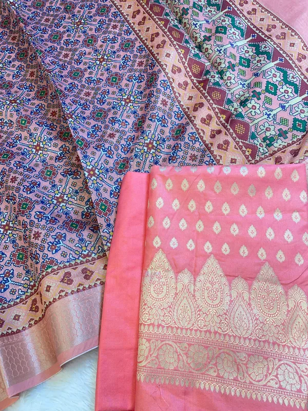 Peach_Katan_Silk_Floral_Chunri_Booti_with_Cotton_Print_Dupatta_Banarasi_3_pcs_Suit_Set_1500AJ_KCP10