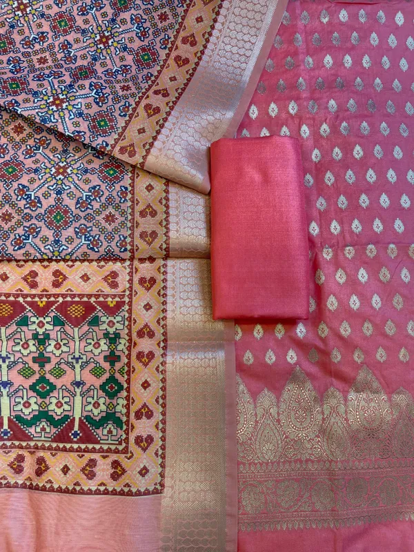 Peach_Katan_Silk_Floral_Chunri_Booti_with_Cotton_Print_Dupatta_Banarasi_3_pcs_Suit_Set_1500AJ_KCP10