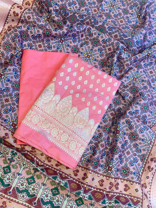 Peach_Katan_Silk_Floral_Chunri_Booti_with_Cotton_Print_Dupatta_Banarasi_3_pcs_Suit_Set_1500AJ_KCP10