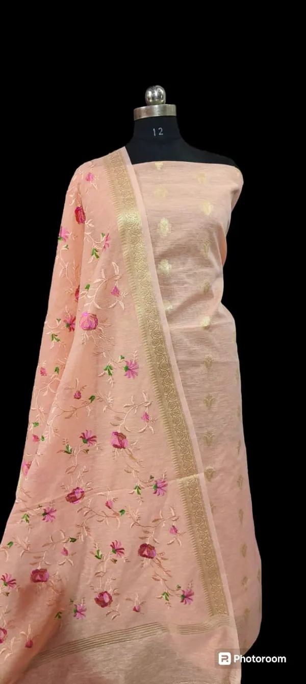 Peach_Cotton_Linen_Floral_Zari_Booti_with_Embroidery_Jaal_Dupatta_Banarasi_Suit_1100SKL_LN30