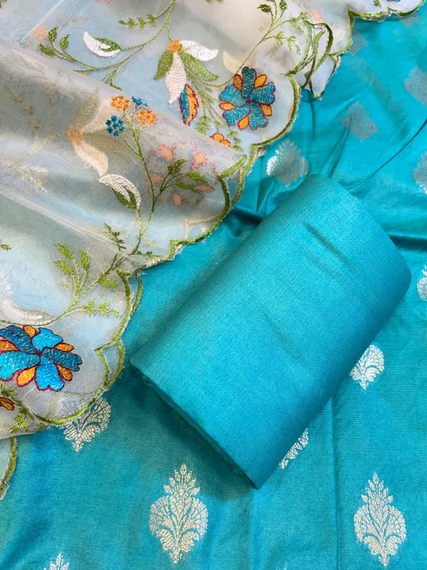Seagreen_Cotton_Silk_Dyable_Floral_Zari_Booti_with_Embroidered_Dupatta_Banarasi_3_pcs_Suit_Set_14IM_DCS16