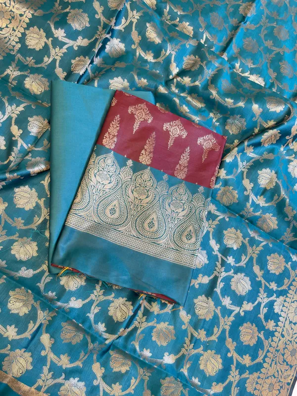 Maroon_Art_Silk_Floral_Zari_Booti_Contrast_Banarasi_Suit_with_Seagreen_Dupatta_625AJ_TPT26