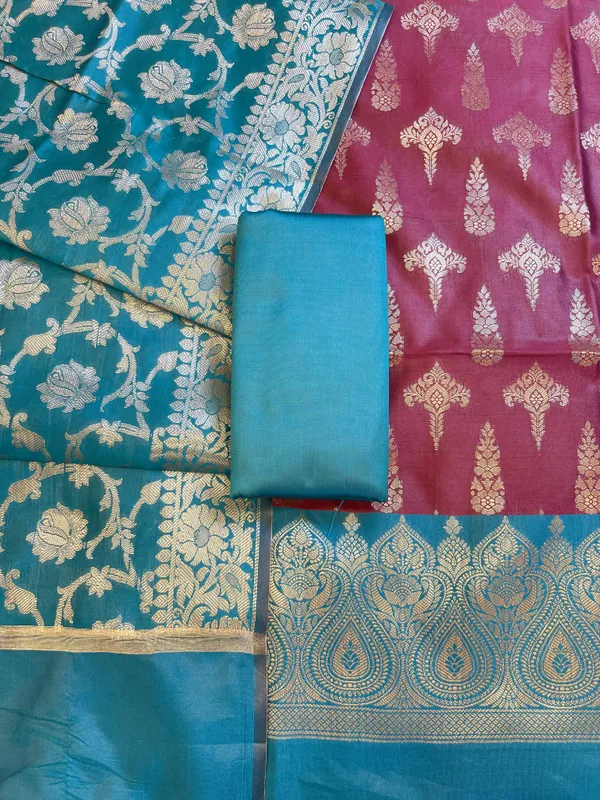 Maroon_Art_Silk_Floral_Zari_Booti_Contrast_Banarasi_Suit_with_Seagreen_Dupatta_625AJ_TPT26