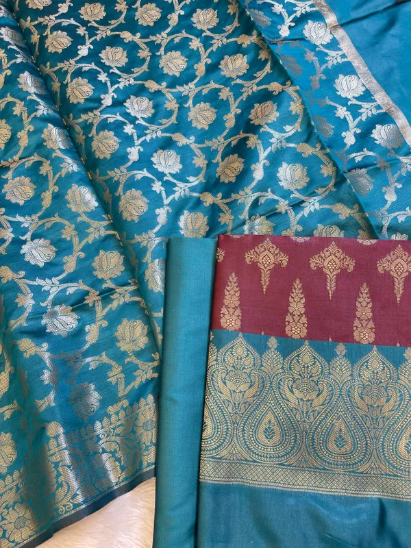 Maroon_Art_Silk_Floral_Zari_Booti_Contrast_Banarasi_Suit_with_Seagreen_Dupatta_625AJ_TPT26
