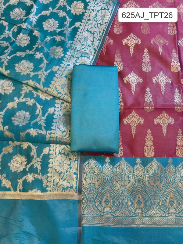 Maroon_Art_Silk_Floral_Zari_Booti_Contrast_Banarasi_Suit_with_Seagreen_Dupatta_625AJ_TPT26