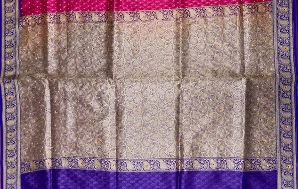 Humairah_Presents_Pink_Tanchoi_Silk_Low_Stone_Work_with_Contrast_Purple_Pallu_Zari_Border_and_Purple_Blouse