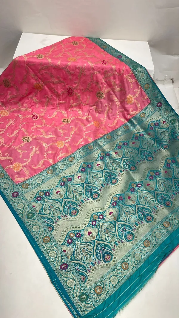 Humairah_Presents_Baby_Pink_Dupion_Silk_Floral_Mina_Zari_Jaal_with_Contrast_Sea_Green_Paithani_Mina_Zari_Pallu_Zari_Border_and_Sea_Green_Blouse