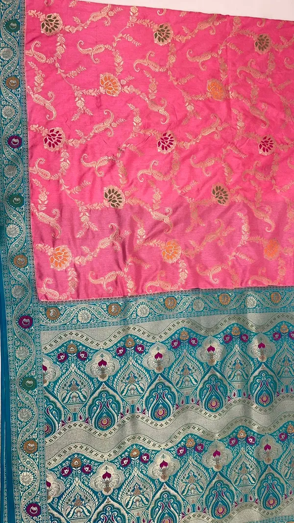 Humairah_Presents_Baby_Pink_Dupion_Silk_Floral_Mina_Zari_Jaal_with_Contrast_Sea_Green_Paithani_Mina_Zari_Pallu_Zari_Border_and_Sea_Green_Blouse