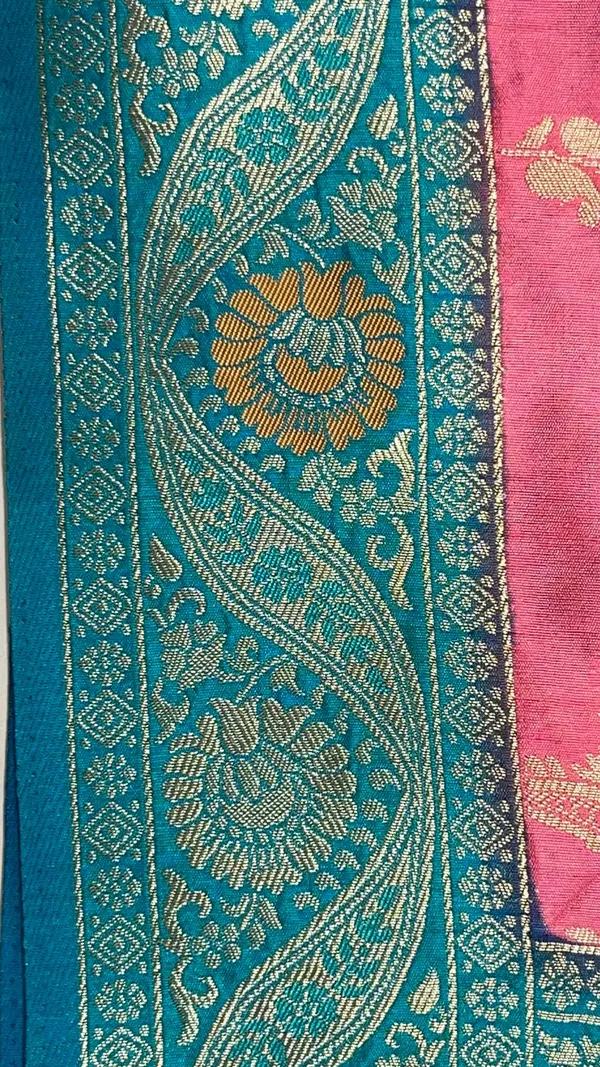 Humairah_Presents_Baby_Pink_Dupion_Silk_Floral_Mina_Zari_Jaal_with_Contrast_Sea_Green_Paithani_Mina_Zari_Pallu_Zari_Border_and_Sea_Green_Blouse