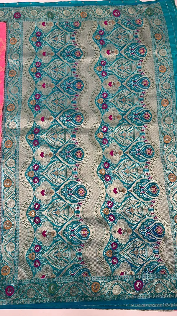 Humairah_Presents_Baby_Pink_Dupion_Silk_Floral_Mina_Zari_Jaal_with_Contrast_Sea_Green_Paithani_Mina_Zari_Pallu_Zari_Border_and_Sea_Green_Blouse