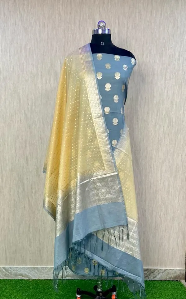 Grey_Pure_Mercerise_Lorex_weave_Contrast_Yellow_Dupatta_Banarasi_Suit_1200SKL_PML7