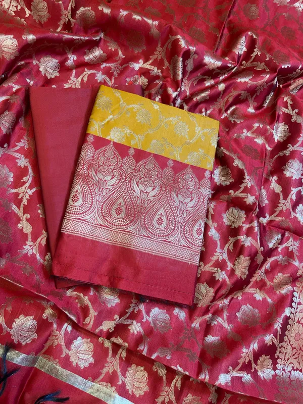 Mustard_Art_Silk_Floral_Zari_Jaal_Contrast_Banarasi_Suit_with_Red_Dupatta_625AJ_TPT19