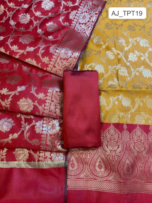 Mustard_Art_Silk_Floral_Zari_Jaal_Contrast_Banarasi_Suit_with_Red_Dupatta_625AJ_TPT19