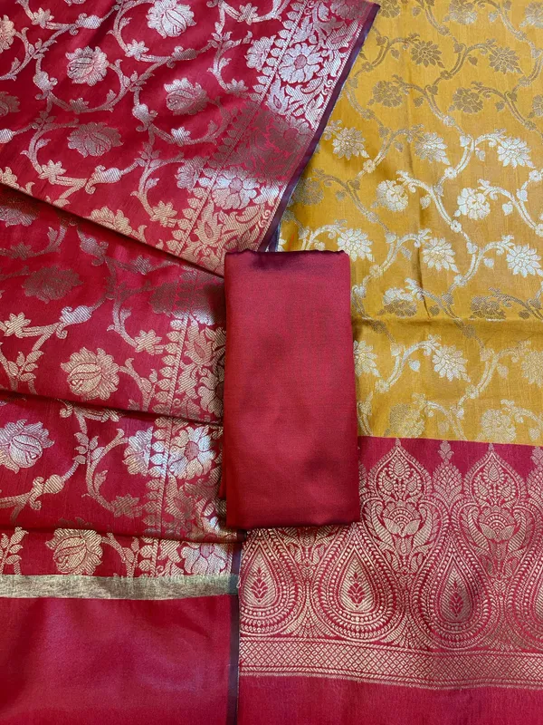Mustard_Art_Silk_Floral_Zari_Jaal_Contrast_Banarasi_Suit_with_Red_Dupatta_625AJ_TPT19