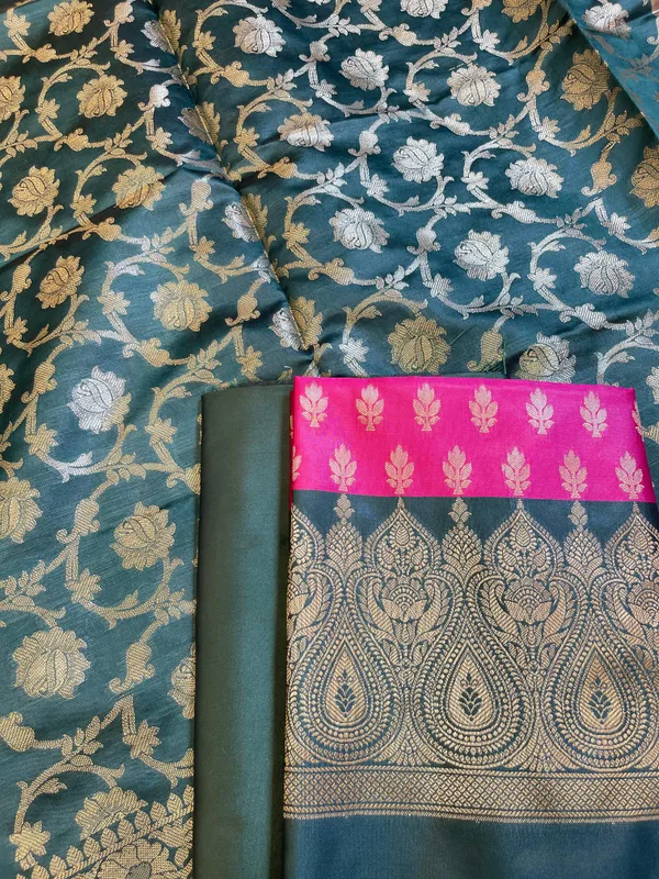 Pink_Art_Silk_Floral_Zari_Booti_Contrast_Banarasi_Suit_with_Darkgreen_Dupatta_625AJ_TPT5