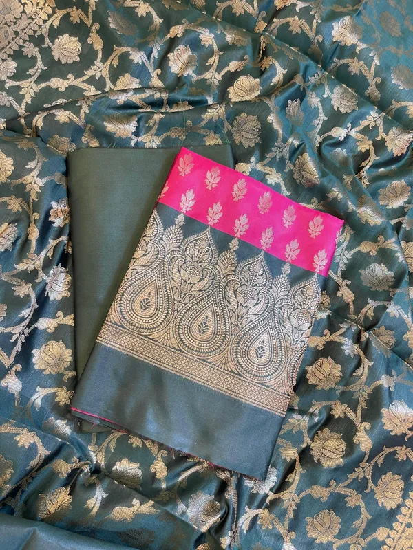 Pink_Art_Silk_Floral_Zari_Booti_Contrast_Banarasi_Suit_with_Darkgreen_Dupatta_625AJ_TPT5