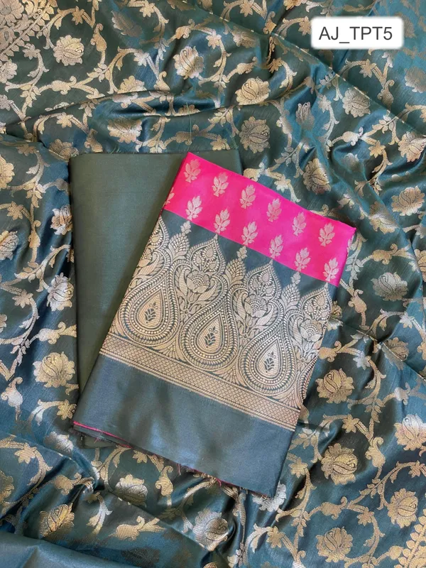 Pink_Art_Silk_Floral_Zari_Booti_Contrast_Banarasi_Suit_with_Darkgreen_Dupatta_625AJ_TPT5