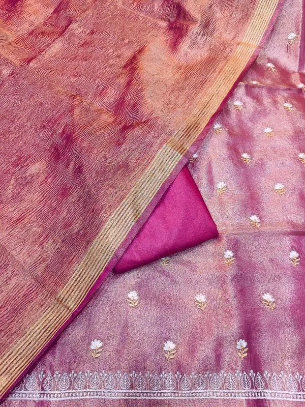 Pink_Tissue_Silk_Embroidery_Zari_Booti_With_Tissue_Crush_Dupatta_Banarasi_3_Pcs_Suit_Set_Skl_Te5