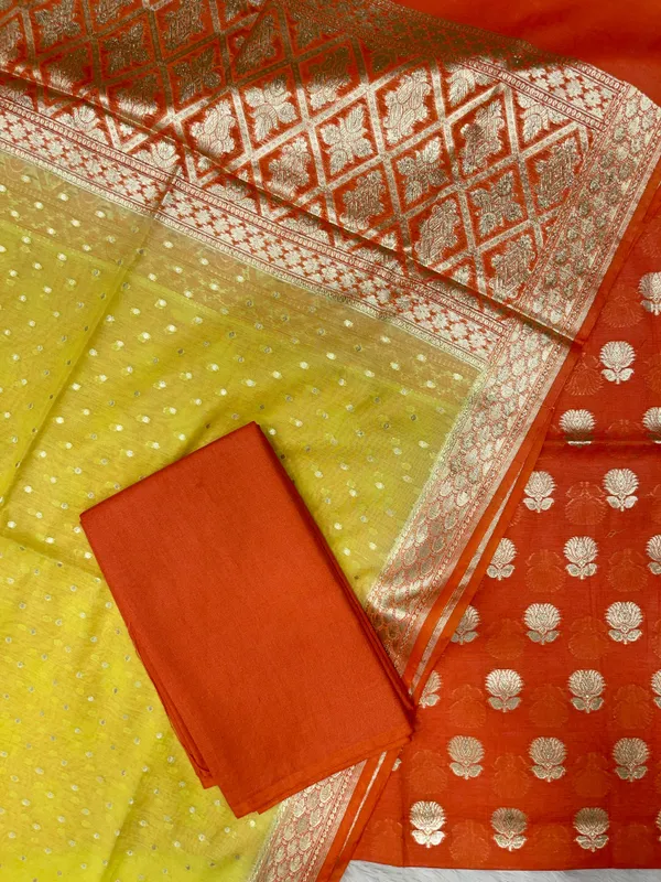Orange_Pure_Mercerise_Lorex_weave_Contrast_Yellow_Dupatta_Banarasi_Suit_1200SKL_PML10