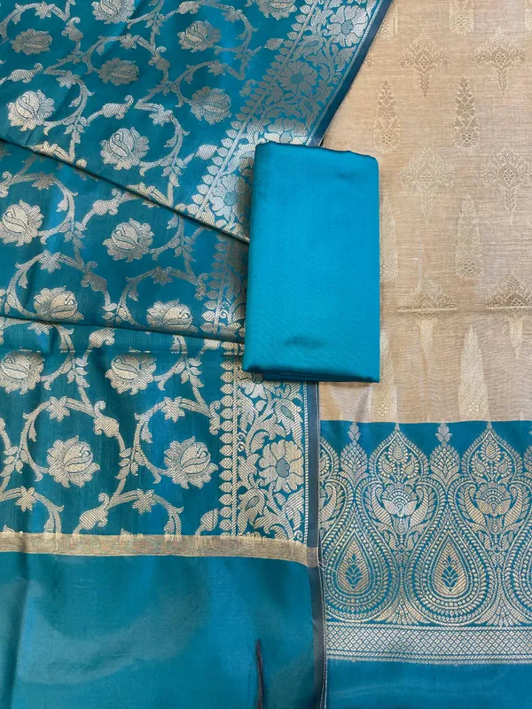Beige_Art_Silk_Floral_Zari_Booti_Contrast_Banarasi_Suit_with_Seagreen_Dupatta_625AJ_TPT48