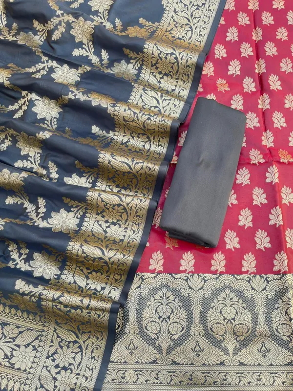 Red_Semi_Silk_Floral_Zari_Banarasi_Suit_with_Contrast_Black_Border_&_Floral_Jaal_Dupatta_78ASD_KS5