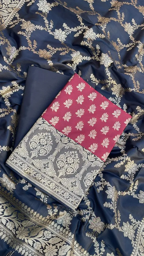 Red_Semi_Silk_Floral_Zari_Banarasi_Suit_with_Contrast_Black_Border_&_Floral_Jaal_Dupatta_78ASD_KS5