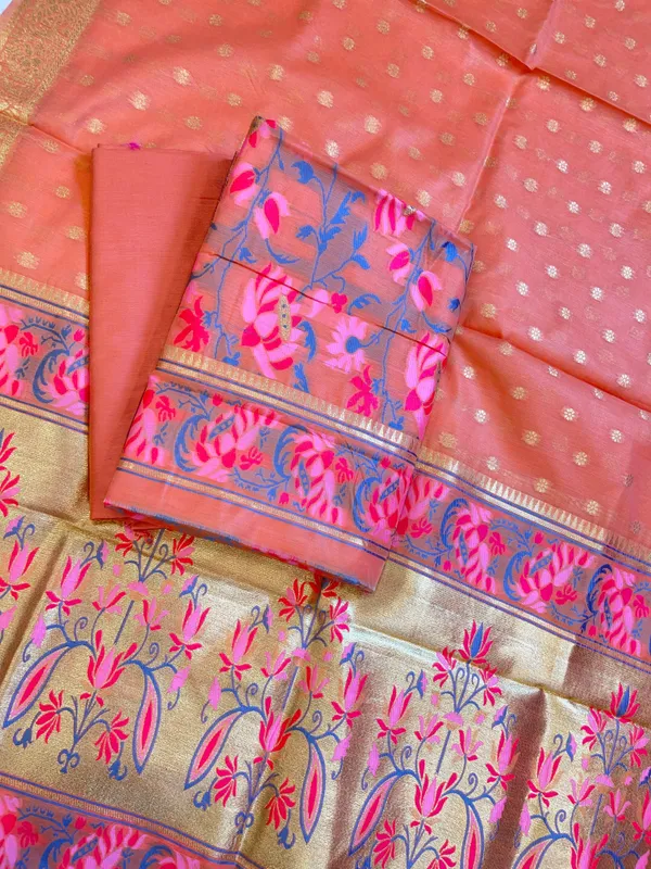 Peach_Jamdani_Weave_Cotton_Banarasi_3_pcs_Suit_Set_600SKL_JM19