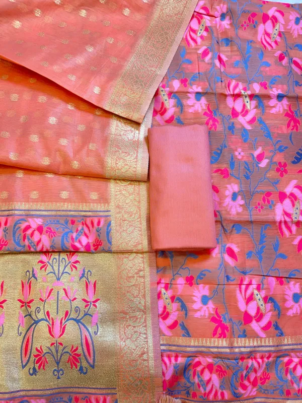 Peach_Jamdani_Weave_Cotton_Banarasi_3_pcs_Suit_Set_600SKL_JM19