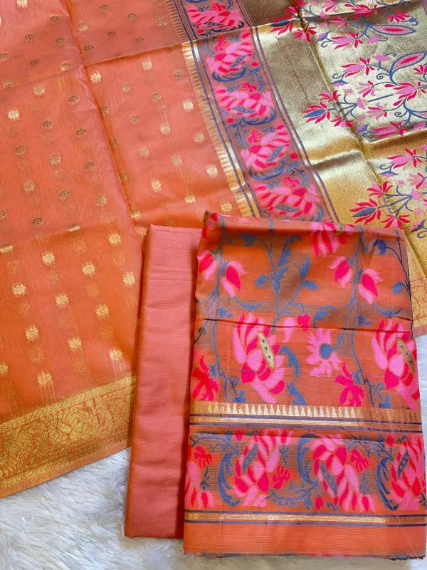 Peach_Jamdani_Weave_Cotton_Banarasi_3_pcs_Suit_Set_600SKL_JM19