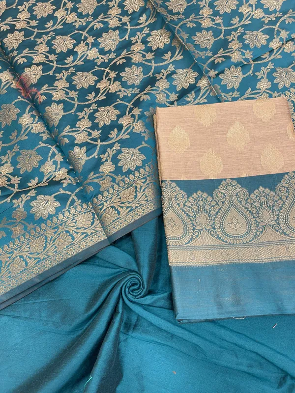 Beige_Cotton_Banarasi_3_pcs_Suit_Set_with_Contrast_Sea_green_Dupatta_IM_CS14
