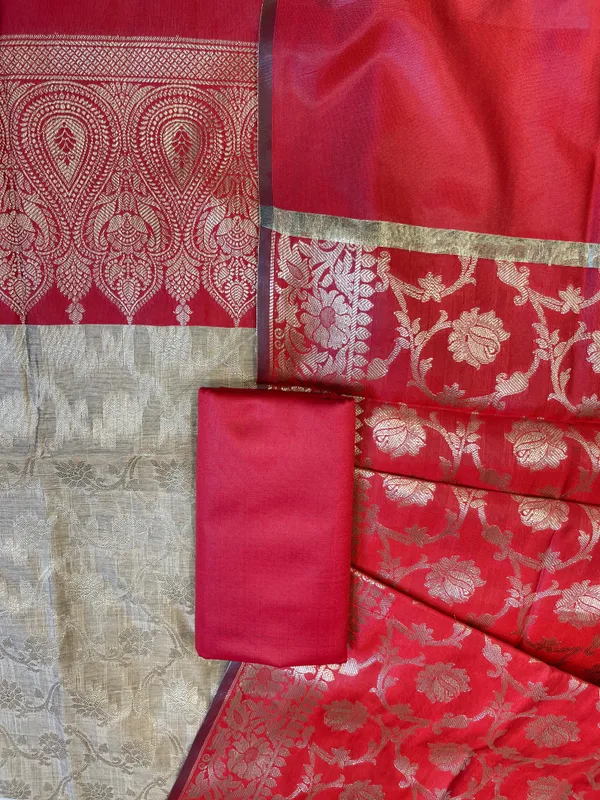 Beige_Art_Silk_Floral_Zari_Jaal_Contrast_Banarasi_Suit_with_Red_Dupatta_625AJ_TPT61