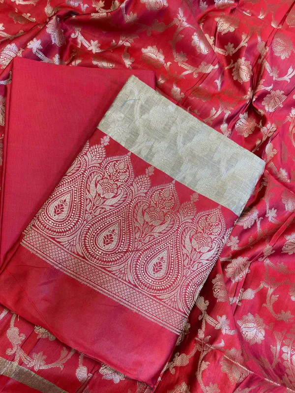 Beige_Art_Silk_Floral_Zari_Jaal_Contrast_Banarasi_Suit_with_Red_Dupatta_625AJ_TPT61