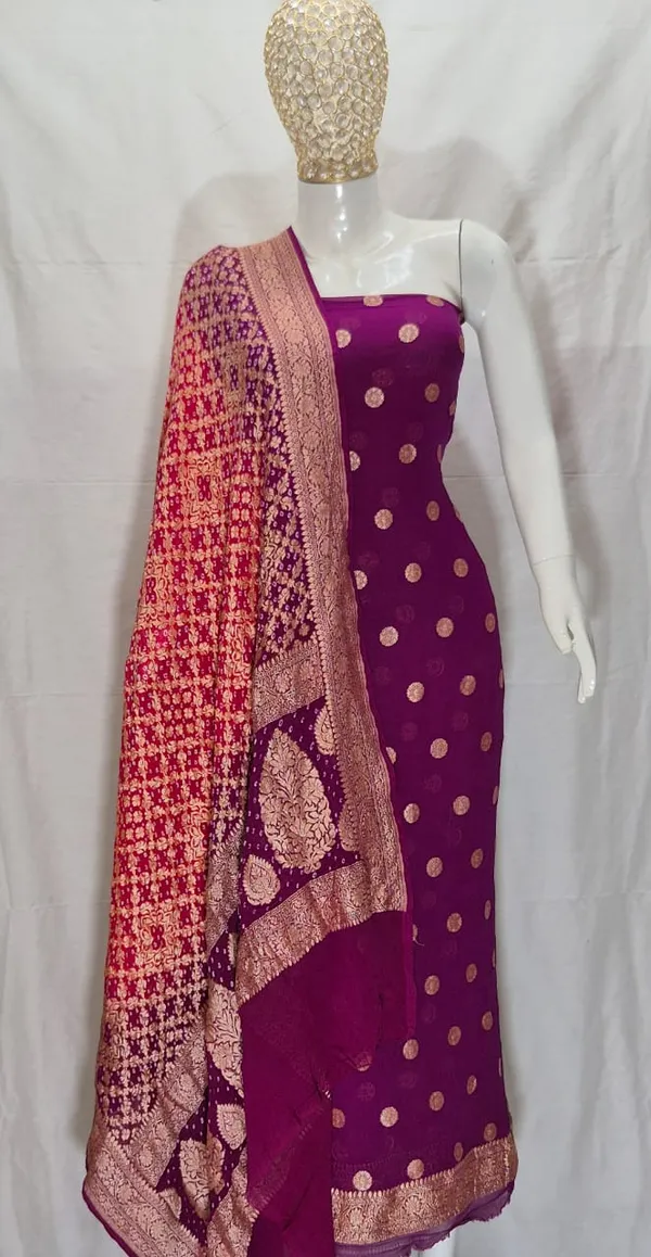 Pure_Handloom_Wine_Khaddi_Georgette_Banarasi_Suit_with_Contrast_Bandhani_Dupatta_78SKL_KG1