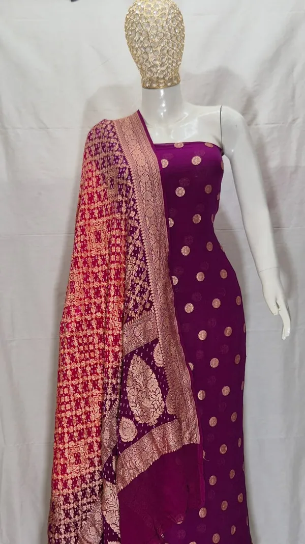 Pure_Handloom_Wine_Khaddi_Georgette_Banarasi_Suit_with_Contrast_Bandhani_Dupatta_78SKL_KG1