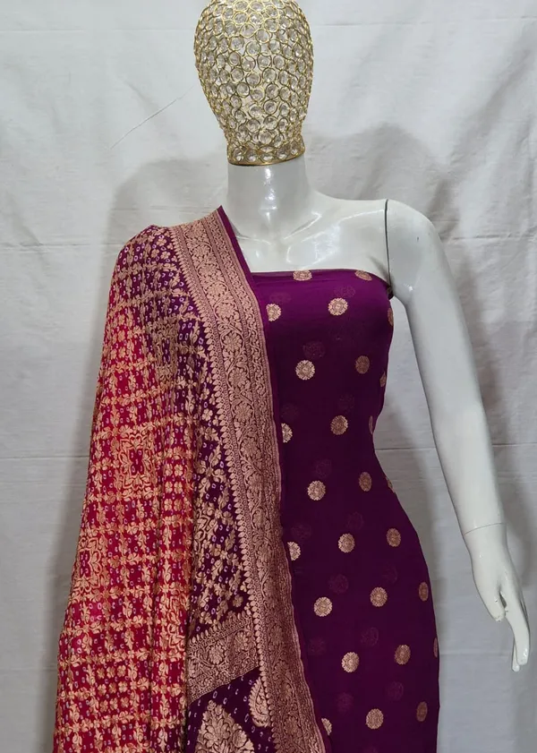 Pure_Handloom_Wine_Khaddi_Georgette_Banarasi_Suit_with_Contrast_Bandhani_Dupatta_78SKL_KG1