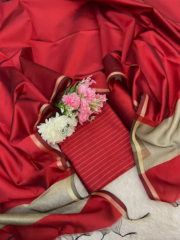 Red_Cotton_Silk_Zari_Stripe_Banarasi_Suit_with_Plain_Zari_Border_Dupatta_600SKL_CS35