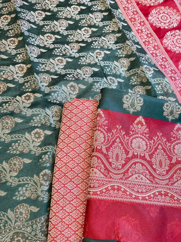 Darkgreen_Cotton_Alfi_Resham_Floral_Boota_Contrast_Red_Border_Banarasi_Suit_600AJ_PJS7