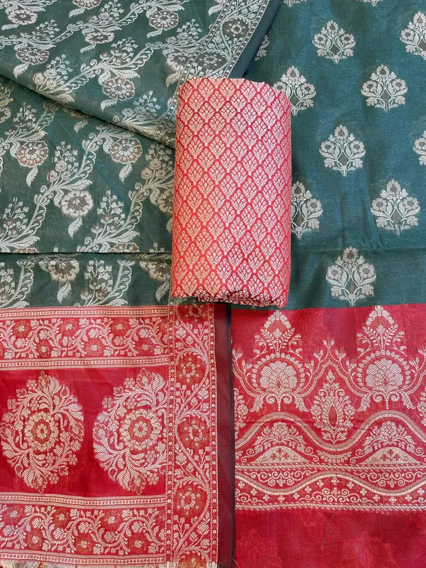 Darkgreen_Cotton_Alfi_Resham_Floral_Boota_Contrast_Red_Border_Banarasi_Suit_600AJ_PJS7