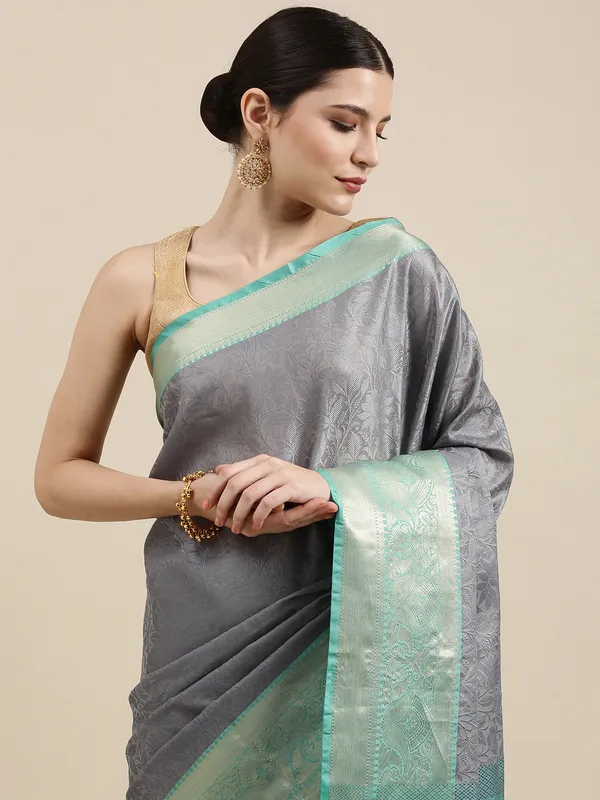 Grey_Art_Silk/Tanchoi_Banarasi_Sarees_For_Women_GEBC2