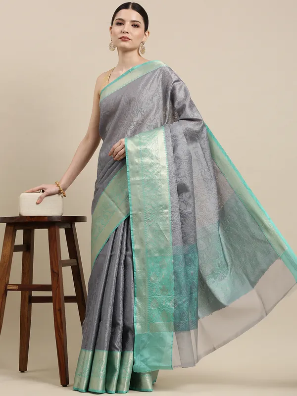 Grey_Art_Silk/Tanchoi_Banarasi_Sarees_For_Women_GEBC2