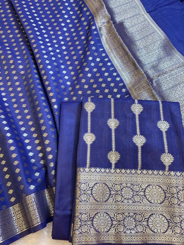 Navy_Blue_Mercerise_Cotton_Floral_Stripe_Zari_with_Chunri_Booti_Dupatta_Banarasi_Suit_Set