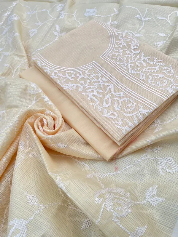 Yellow_Kota_check_Necklace_Banarasi_Suit_with_White_Thread_Embroidery_1200SKL_KNE5