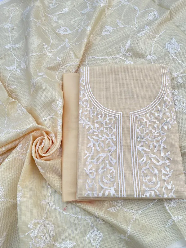 Yellow_Kota_check_Necklace_Banarasi_Suit_with_White_Thread_Embroidery_1200SKL_KNE5