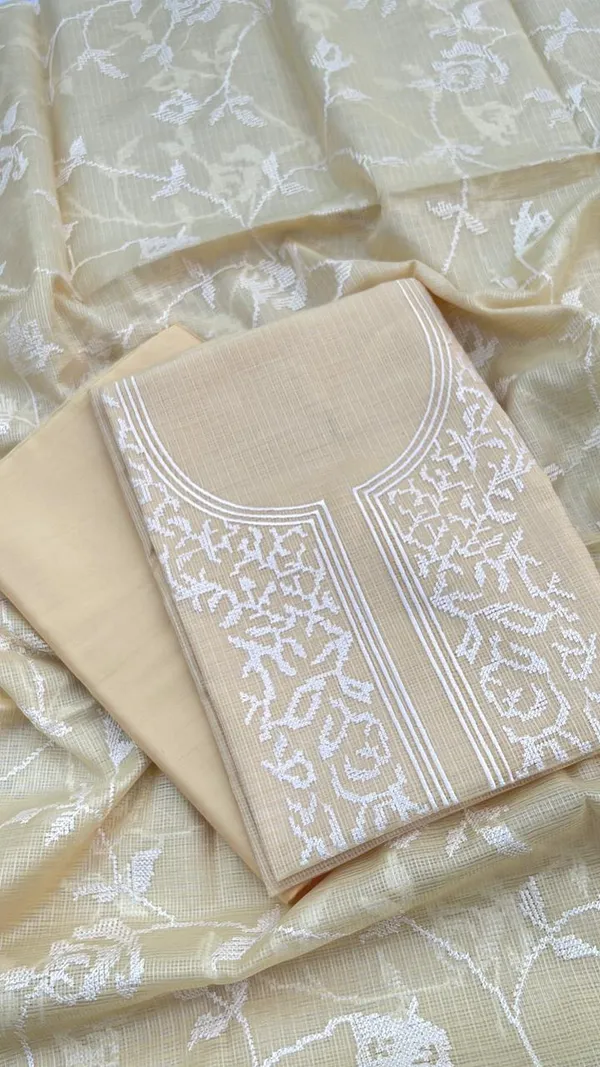 Yellow_Kota_check_Necklace_Banarasi_Suit_with_White_Thread_Embroidery_1200SKL_KNE5