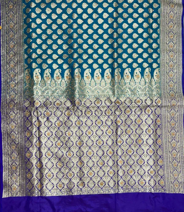Humairah_Presents_Seagreen_Satin_Silk_Floral_Zari_Boota_Low_Stone_Work_Banarasi_Saree_with_Contrast_Purple_Pallu_and_Purple_Blouse